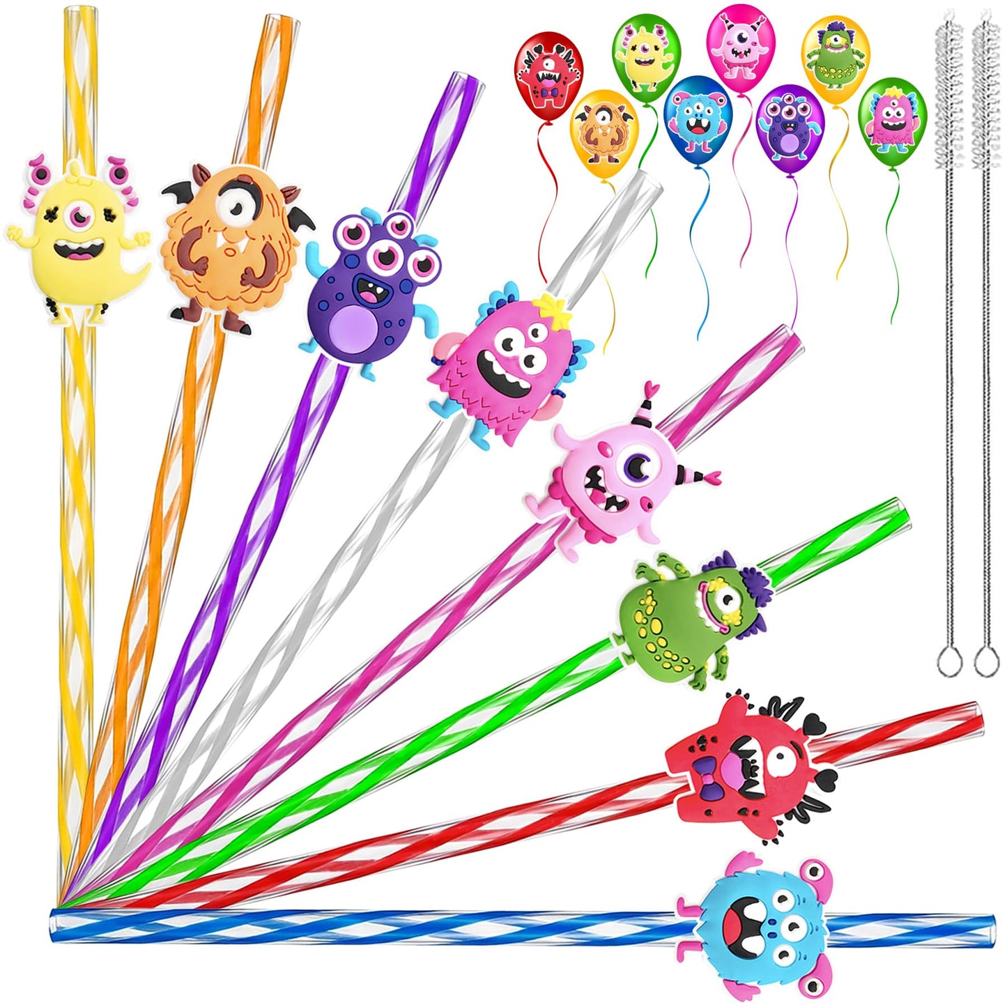 24 Monster Drinking Straws for Birthday Party Decorations Supplies-Reusable Plastic Cocktail Straw for Boys Girls Monsters Theme Party Favors Decor Gift School Reward Halloween,Dishwasher Safe Straws