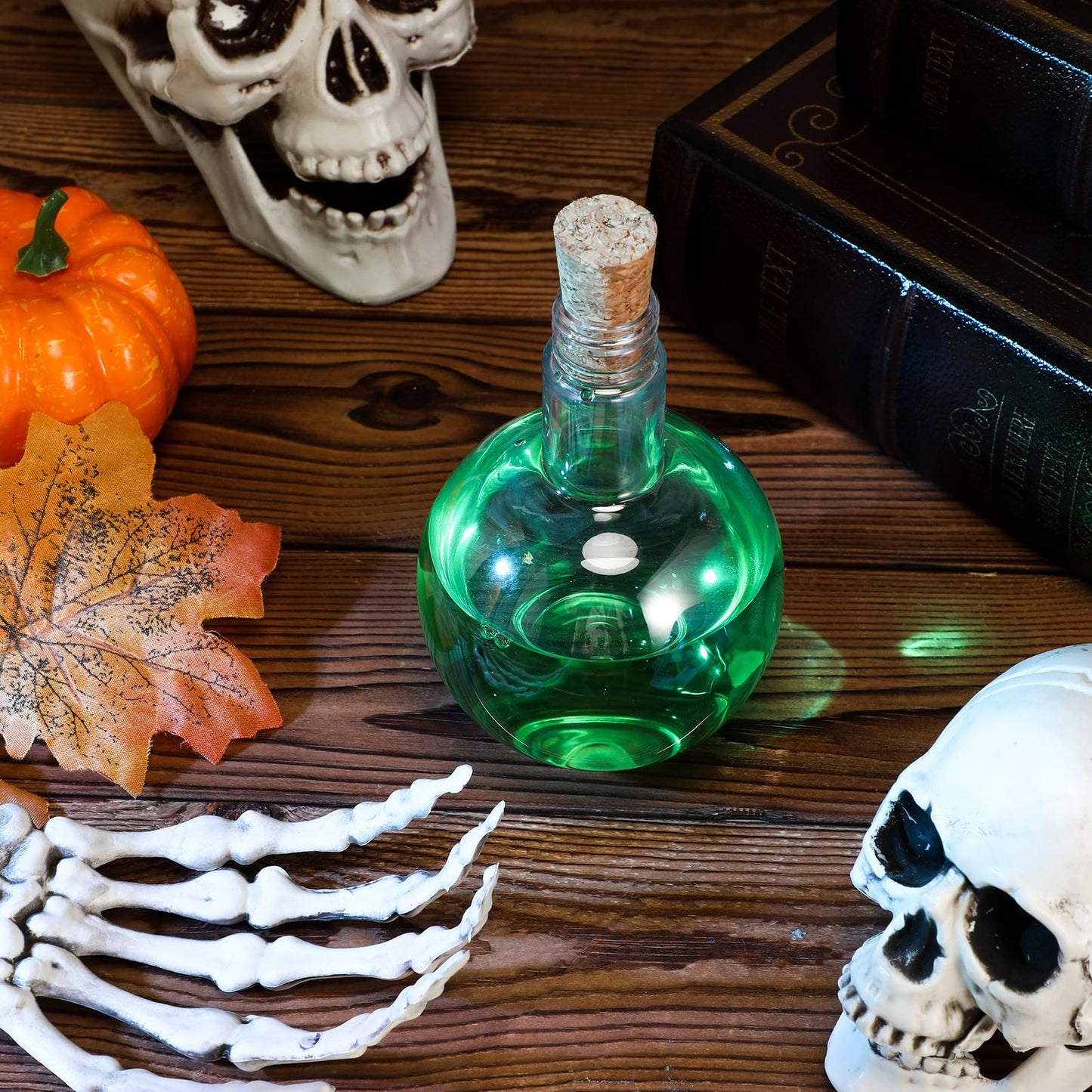 Baderke Plastic Potion Bottles with Cork 8 oz Sand Art Ball Shape Bottles with Funnels Spherical Decorative Candy Jar for Cocktail Witch Costume Props Party DIY Crafts(20 Sets)