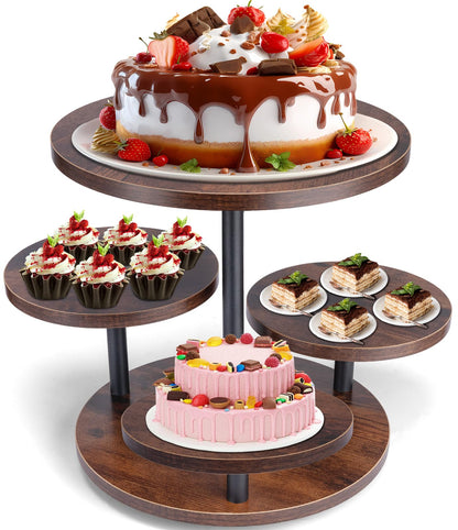 Cupcake Stand, 4 Tier Round Wood Cupcake Tower Stand for 50 Cupcakes, Rotatable Wooden Tiered Display Stand with Tiered Tray, Rustic Cupcake Stands for Birthday Wedding Baby Shower Graduation Party