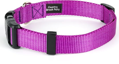 Country Brook Petz - Everyday Nylon Dog Collar and Leash - 10+ Cool Colors (1 Inch, Large, Bright Purple)