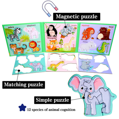 Magnetic Puzzles for Kids Ages 1-3, Travel Toddler Puzzles Ages 2-4 Year, Animal Activities Toy for Boys & Girls 3-5 yo - Learning Magnet Gift for Road Trip