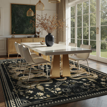 DCX Washable 5x7 Snake Rug, Black Gothic Rug for Living Room, Soft Low Pile Carpet, Kid & Pet Friendly with Rubber Back Non Slip, Stain Resistant Rug for Bedroom Dining Room Office