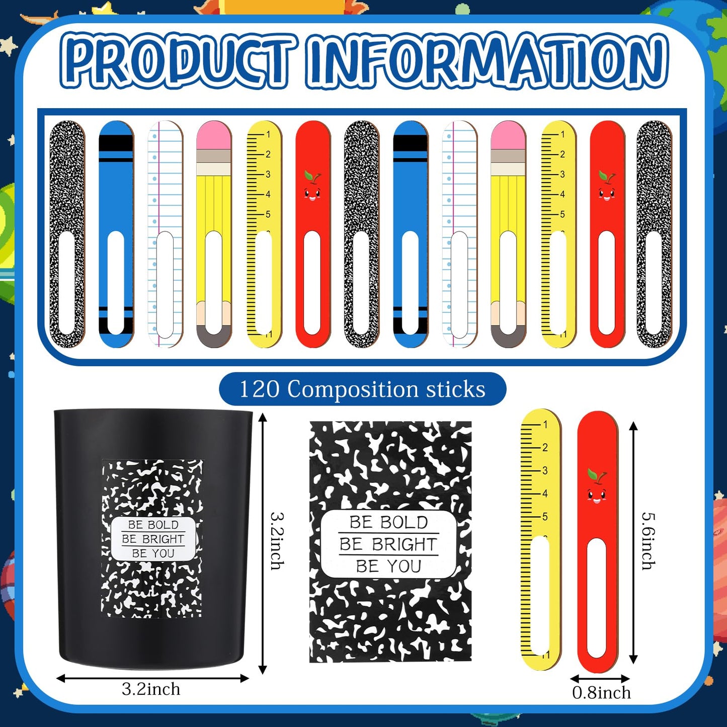 Ireer 122 Pcs Back to School Flip Name Sticks with Box and Sticker for Classroom Talking Flip Sticks Teacher Student Management Grouping Counting Tool Classroom Education Supplies (Combination)