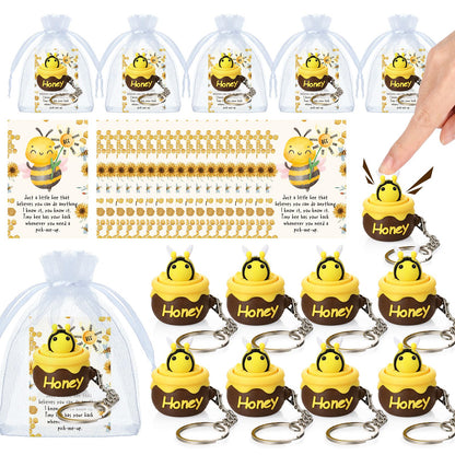Junkin 24 Sets Bee Clicker Fidget Keychains Positive Gifts 3D Printed Honeybee Clicker Fidget Stress Relief Key Rings with Inspirational Cards for Graduation Teacher Employee Coworker Nurse