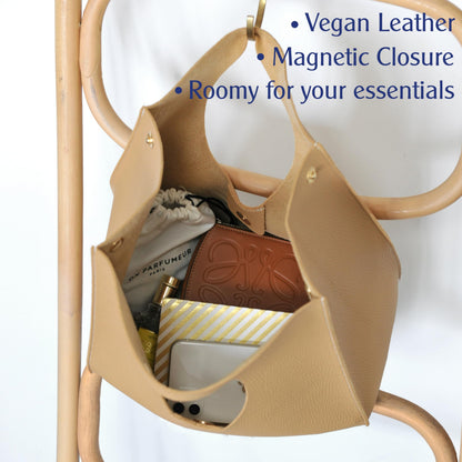 HOXIS Vintage Minimalist Style Soft Pu Leather Handbag Clutch Small Tote (Nude)
