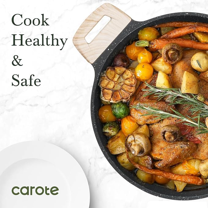 CAROTE Nonstick Stock Pot with Lid Soup Pot, 6 Quart Casserole with Lid, Easy to Clean Non Stick Cooking Pot,Pasta Pot