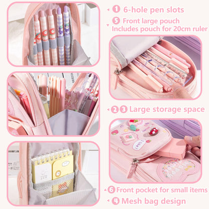 UINSUE Mini Backpack Pencil Case Art Marker Storage Canvas Makeup Pocket Small Gadget Bag Organizer Random Free of Highlighters (Cherry Pink)