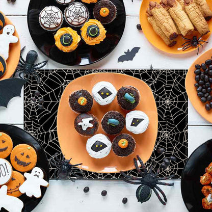 Halloween Placemats 18x12inch Spider Web Placemats Set of 8 for Table,Black Hallowmas Trick or Treats Events Linen Halloween Table Mats for Party Kitchen Dining Table Decor
