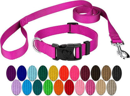 Country Brook Petz - Everyday Nylon Dog Collar and Leash - 10+ Cool Colors (3/4 Inch, Medium, Fuchsia)