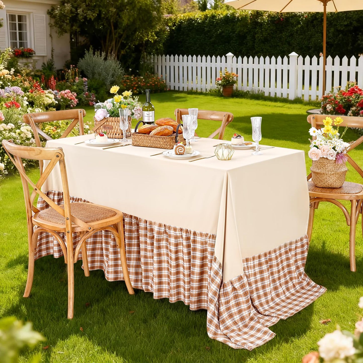 Fanqisi Brown Ruffle Table Cloth Fall Tablecloth - 90 x 132 Inch Polyester Tablecloths Rectangle Thanksgiving Table Cover for Birthday Wedding Picnic Christmas Party Decoration