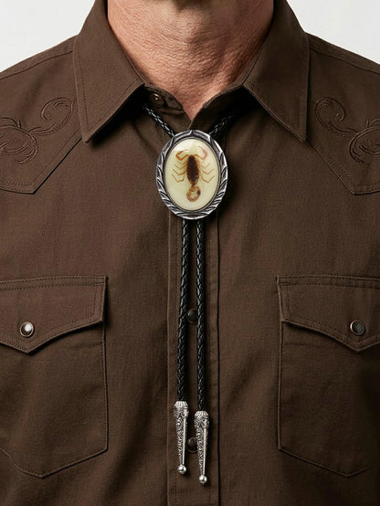 Jeilwiy Bolo Tie Luminous Scorpion Bolo Tie Celtic Style Handmade Western Cowboy Bola Tie Black Leather Necktie for Men Women