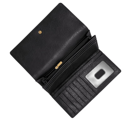 Fossil Women's Wallet, Logan Leather Wallet RFID Blocking Flap Clutch Organizer, Black
