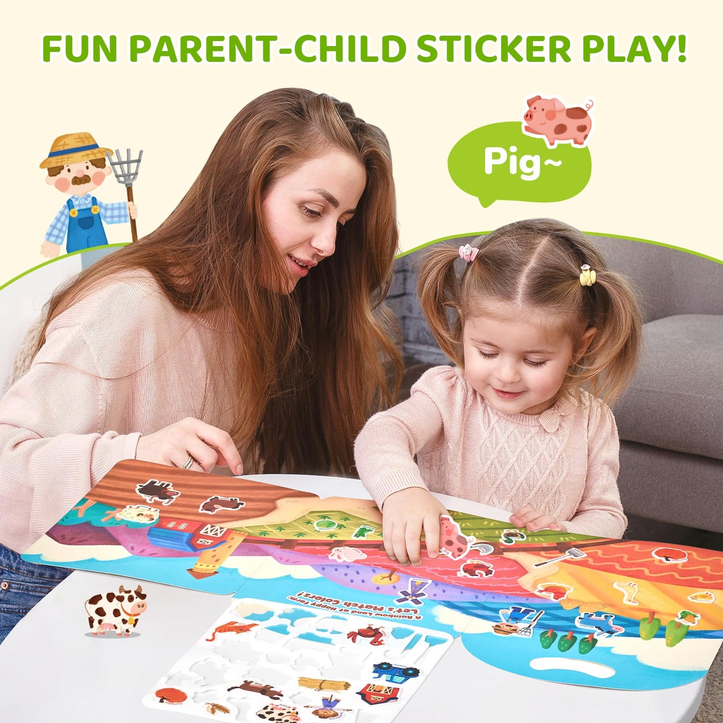 JoyCat Reusable Sticker Book - Animal Stickers for Toddlers, Kids Sticker Activity Book, Travel Toys for Road Trip, Car & Airplane, Educational Learning Gifts for Boys and Girls Ages 3-5 (Farm)