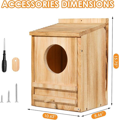 Barn Owl House, Owl Nesting Box for Outside, Wooden Screech Owls Nesting Box, Caliber Round Hollow Outdoor Bird's Boxes, Suitable for Wildlife Screech, Barred, Great Horned,Barn