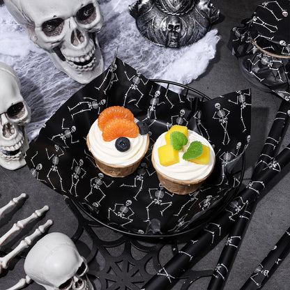 JarThenaAMCS 240Pcs Halloween Skeleton Wax Paper Sheet Black White Skeleton Deli Paper Food Wrapping Paper Waterproof Oil Proof Paper Liners for Party Picnic Kitchen Baking Supplies, 9.8 x 8.3 Inch