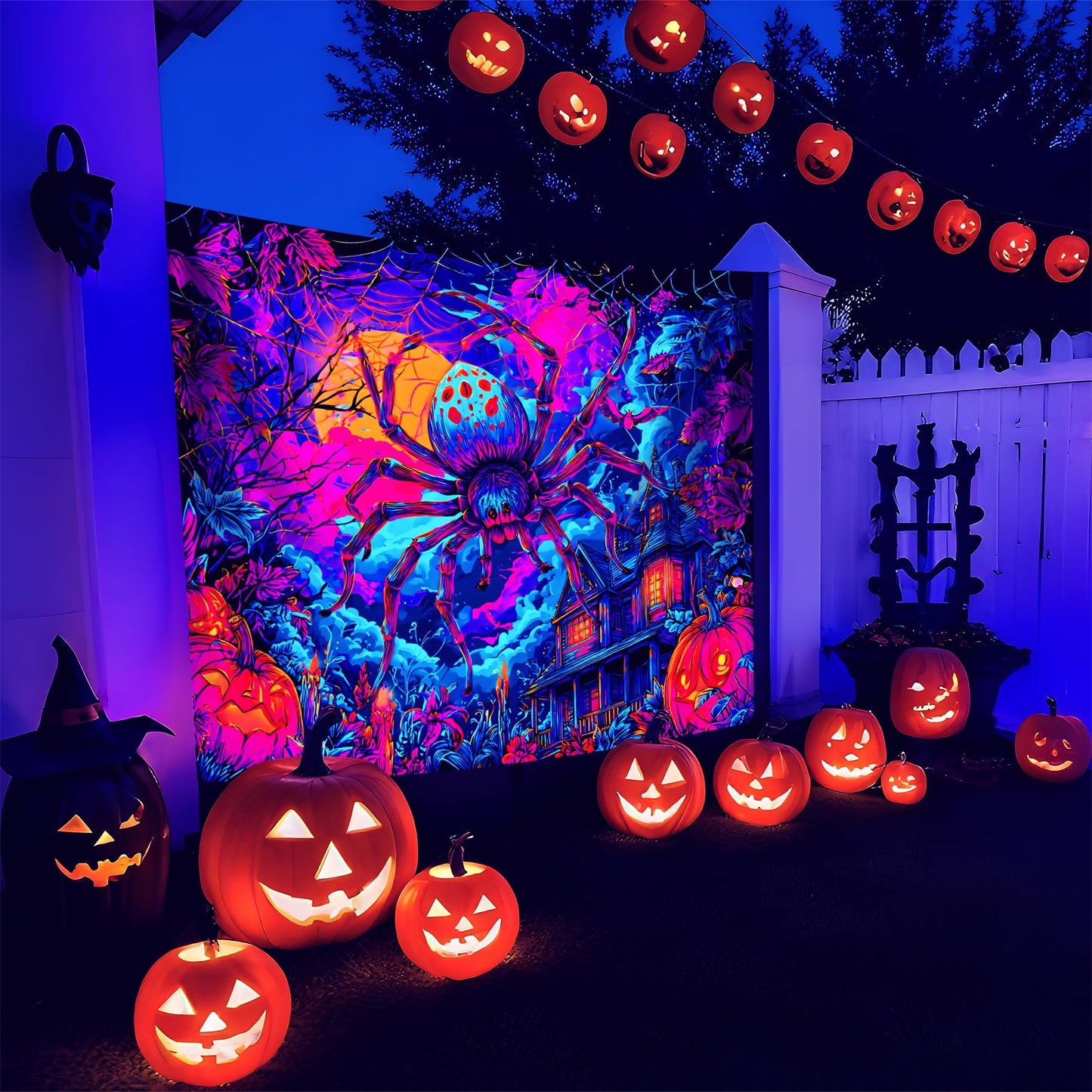 NYZE Spider Tapestry for Black Light, Tapestry Blacklight Halloween Wall Decor Tapestrie Glow in The Dark Party Decor UV Reactive Poster for Bedroom 90 * 70in
