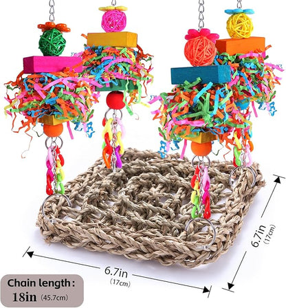 Parakeet Toys Bird Toys Conure Toys Birdcage Stands Bird Foraging Wall Seagrass Woven Hammock Swing Mat for Lovebirds,Cockatiel,Budgie and Other Small to Middle Birds