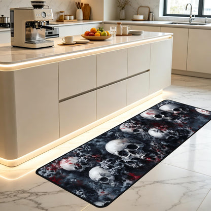 Decorative Laundry Room Floor Mat Skull Non-Slip Washable Farmhouse Kitchen Rug 48"x20" Halloween Rugs