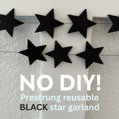 Black Felt Star Garland – 2 Banners (12 Feet Total!) Prestrung New Years Star Banner for New Years Eve Party, Goth Christmas, or Halloween Decor. No DIY! Black Party Decorations
