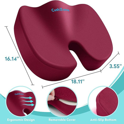 Office Chair Seat Cushion, Cooling Gel Enhanced Memory Foam Cushion for Long Sitting - Back, Sciatica, Coccyx, Tailbone Pain Relief Pillow - for Office, Gaming, Car, Wheelchair - Red, X-Large