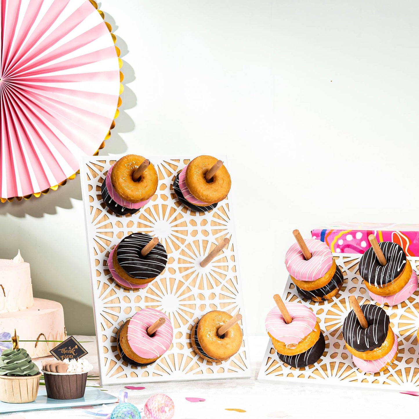 WOPARTY Donut Wall Stand,Doughnut Display Stand,Bagel Holder for Party, Dessert Table,Birthday, Wedding, Baby Shower, Bridal Showers,Party Supplies（Rectangular）