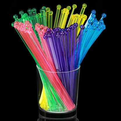 100 Pieces Disposable Plastic Round Top Crystal Swizzle Sticks (MultiColor)