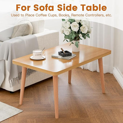 Small Coffee Table, Low Table with Solid Wood Legs, 23.6" Mini Square Accent Table Side End Table, Floor Table Desk for Sitting on The Floor, Coffee Tea Table for Living Room, Dorm, Apartment, Natural