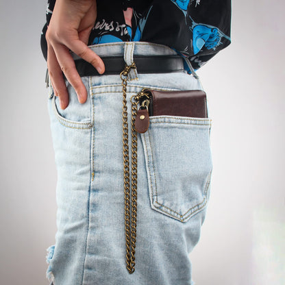 boshiho Real Leather RFID Blocking Bifold Wallets for Men Double Zipper Coin Pocket Purse with Anti-Theft Chain (Coffee 02)