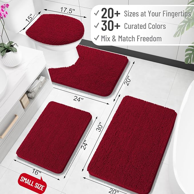 OLANLY Large Bathroom Rugs 50x30, Extra Soft Absorbent Chenille Bath Rugs, Rubber Backing Quick Dry, Machine Washable Bath Mats for Bathroom Floor, Tub and Shower, Home Decor Accessories, Red