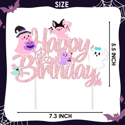 Ghost Birthday Cake Topper Pink Glitter Halloween Birthday Party Decorations Lovely Ghost Cake Picks Ghosts Theme Cake Decorations for Happy Boo Day Party Supplies