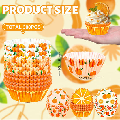 Whaline 300Pcs Orange Fruit Cupcake Liners Paper Baking Cups Summer Fruit Standard Muffin Cupcake Wrappers for Baby Shower Birthday Party Supplies
