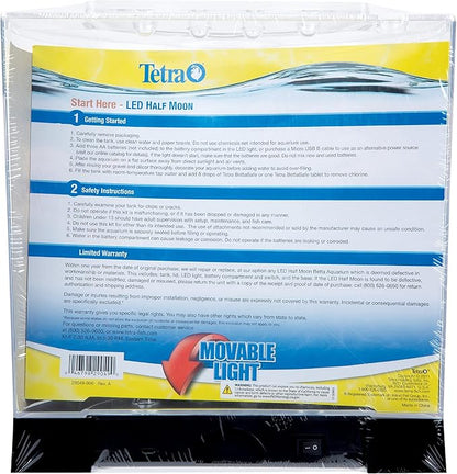 Tetra 1 Gallon Half Moon Small Fish Tank w/Movable LED Light, for Betta & Gold Fish, Aquarium | (Pack of 3)
