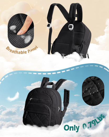 Smasrob Women Mini Backpack with RFID Blocking Pocket, Small Puffer Backpack Purse, Lightweight Quilted Backpack for Work, College or Travel, Black
