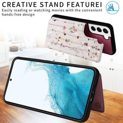 UEEBAI Wallet Case for Samsung Galaxy S22 5G with Card Holders, PU Leather Cover Kickstand RFID Blocking Double Magnetic Clasp Rilievo Flower Shockproof Flip Case for Women Girls - Tree Vine