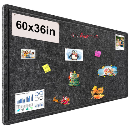 Large Bulletin Board, Foldable 60x36 Inches Cork Board Alternative, Large Felt Board Decorative Pin Board for Wall, Foldable Photo Board Self-Adhesive Vision Board with 36 Pushpins Dark Gray