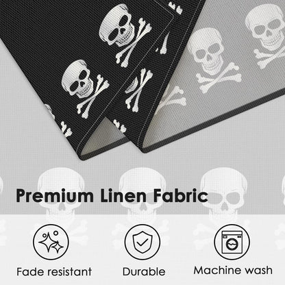 Bayson Halloween Pirate World Skull Placemats Set of 4, 12x18 Inch Skeleton Patriotic Country Table Mat, Non-Slip and Washable Linen Place Mat for Home Party Decoration