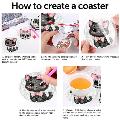 Yijingtop 8 Pcs Halloween Diamond Art Coasters,Cute Pink Gothic Diamond Painting Coasters,Small Diamond Art Kits for Adults,Crystal Gem Art Kits for Home Wall Decor