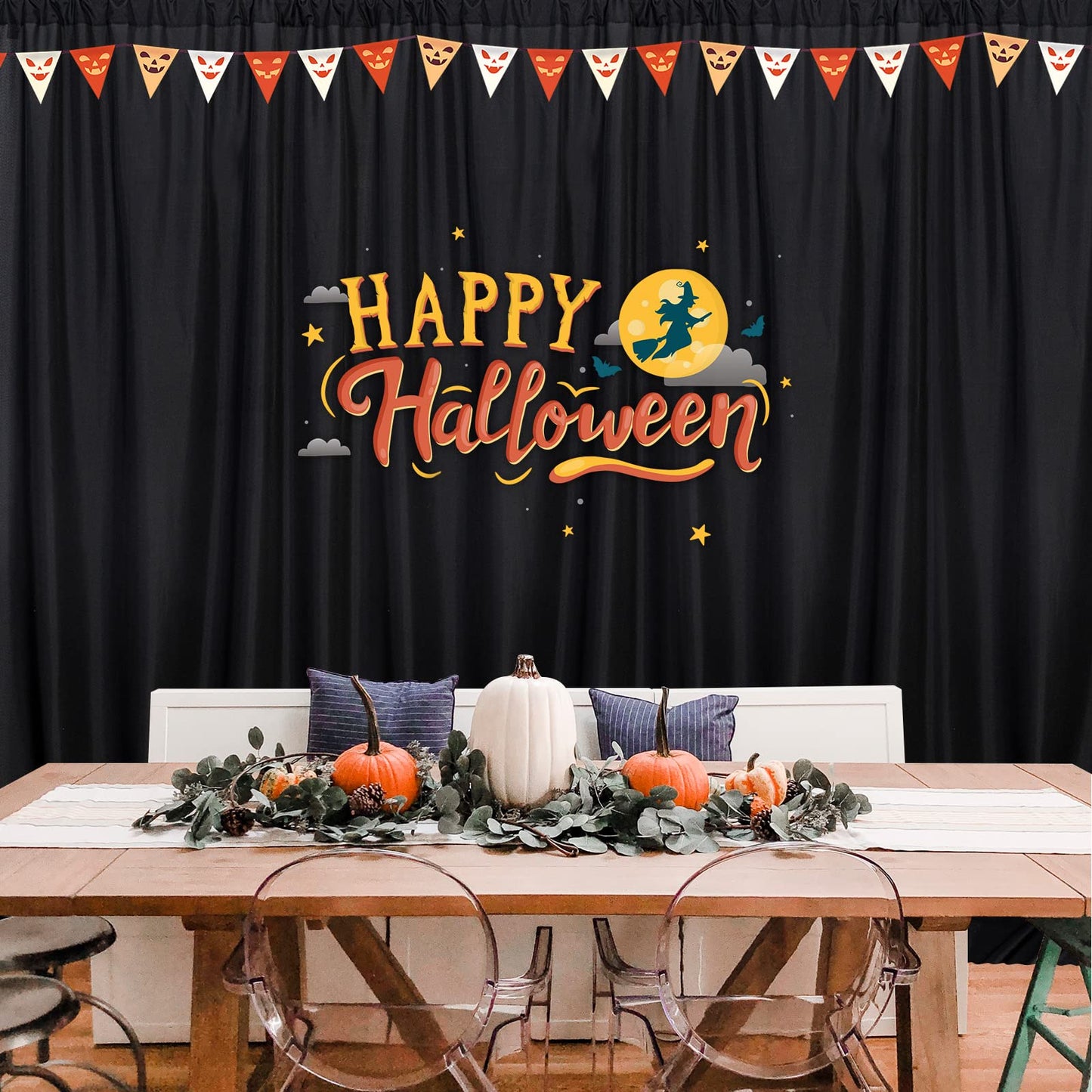 Black Backdrop Curtain for Party, Halloween Backdrop Rod Pocket Photo Drapes Panels Fabric Curtain Backdrop Black Birthday Party Decor for Boys Teens Men,5ft x 7ft, 2 Panels