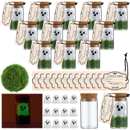 Vicenpal 37 Pcs Valentines Day Adopt a Ghost in a Mason Jar Glow in the Dark Ghost Bottle Bulk with Moss and Card Cute Valentine Figurine Bulk for Valentines Decorations DIY Party Gifts