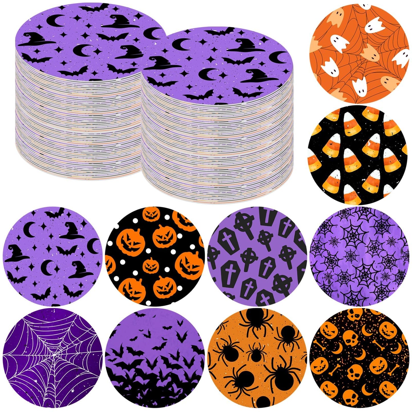 Denylo pro 120Pcs Halloween Disposable Paper Coasters 4 Inch Halloween Bat Spider Pumpkin Ghost Drink Paper Coaster for Halloween Home Kitchen Office Housewarming Party Table Decoration Supplies