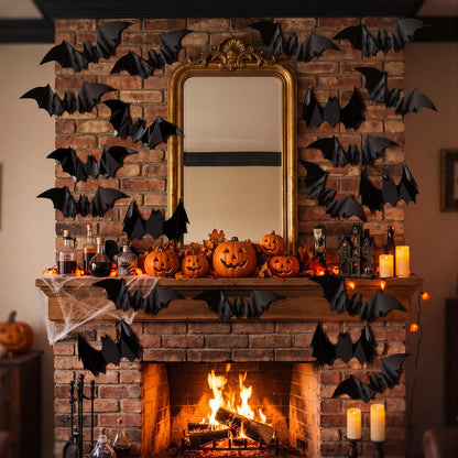 Pinkunn 20 Pcs Large Halloween Bats Wall Decor 15.7 x 5.9 Inch 3D Black Scary Wall Stickers Reusable PVC Gothic Bat Decals for Halloween Party DIY Home Window Door Decorations