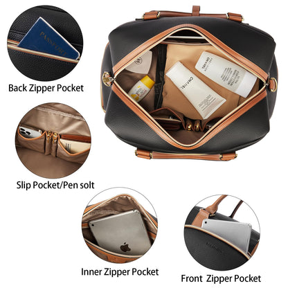 BOSTANTEN Weekender Bags for Women Leather Travel Duffle Bag Carry On Large Tote Duffel with Shoe Compartment and Trolley Sleeve