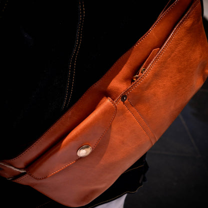 Leather Crossbody Handbag with Gold Accent Premium Leather Belt Bag - Stylish Hands-Free Fanny Pack for Everyday Adventures (Brown)