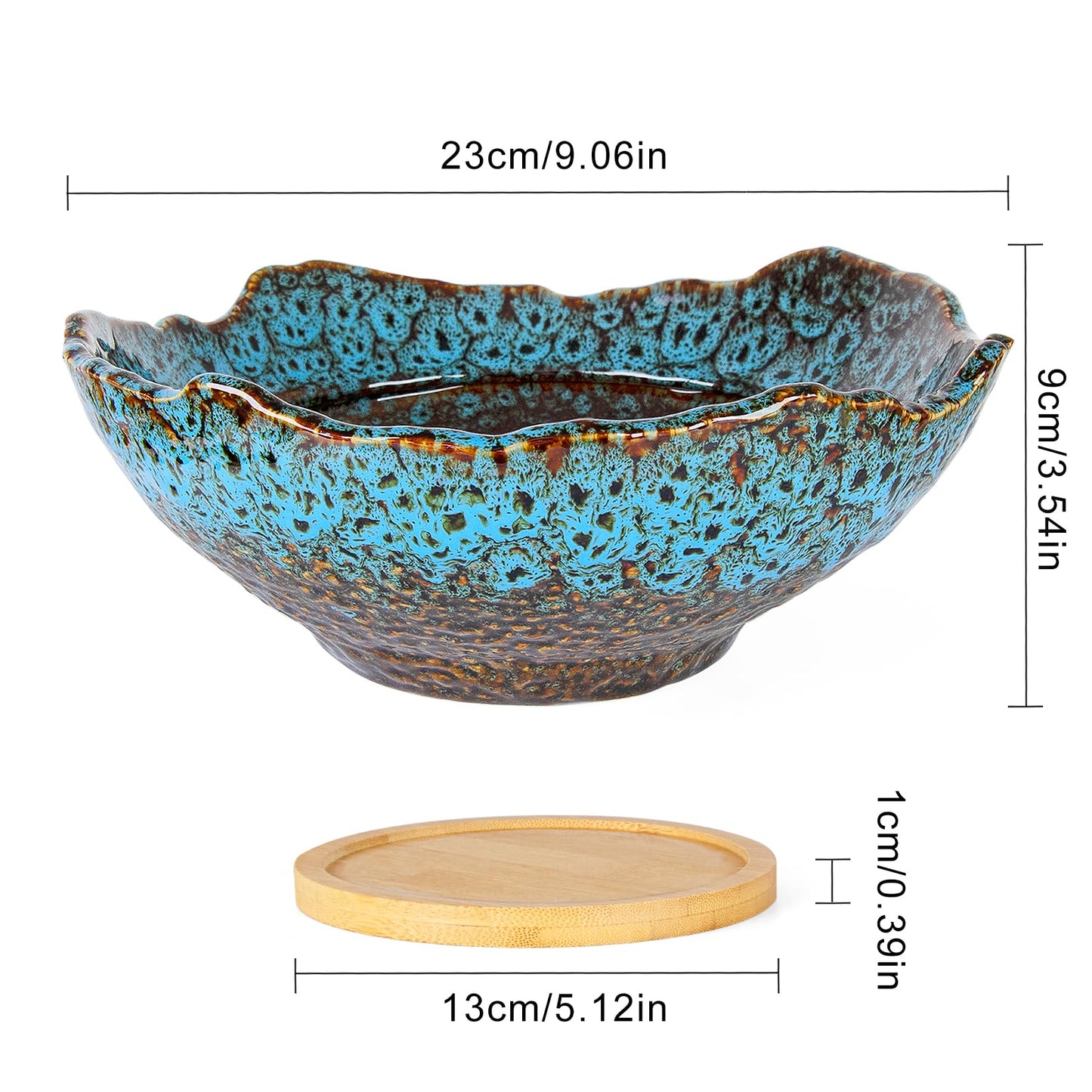 ARTKETTY Bonsai Pots - 9.06 Inch Large Plant Pots, Unique Succulent Pots with Drainage Tray, Ceramic Planters for Indoor Cactus Flower Plants Round Bonsai Tree Pots Decorative Home Office