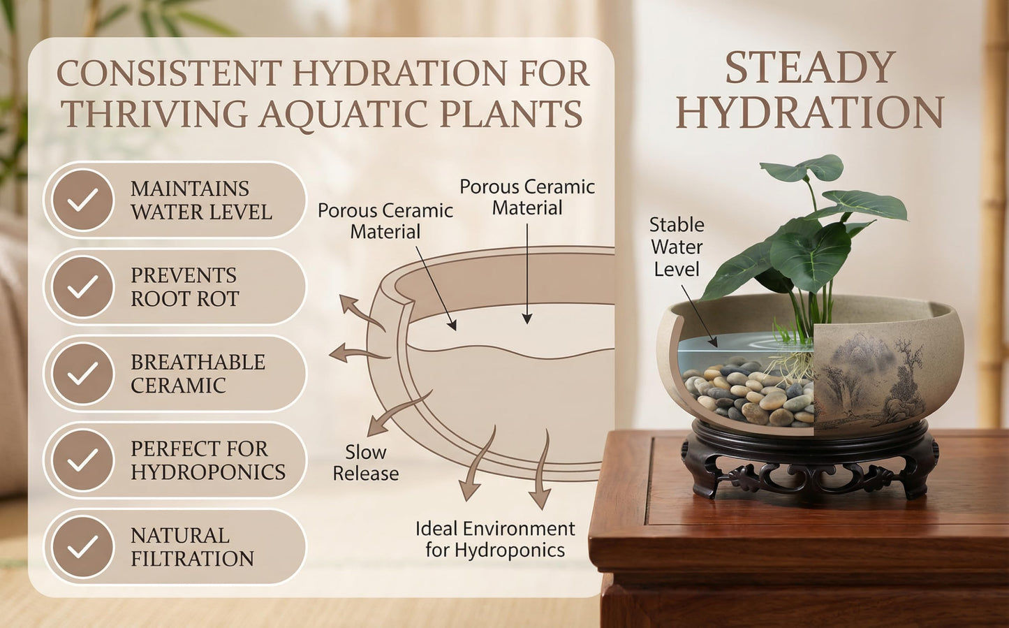 Water Lily Bowl Planter - Narcissus Bonsai Pot Ceramics Hydroponic Lotus Planter Ceramic Water Lily Pot with Stand No Drainage Plant for Plants Display Lucky Bamboo Home Garden Chinese Fish Bowl