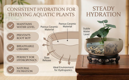 Water Lily Bowl Planter - Narcissus Bonsai Pot Ceramics Hydroponic Lotus Planter Ceramic Water Lily Pot with Stand No Drainage Plant for Plants Display Lucky Bamboo Home Garden Chinese Fish Bowl