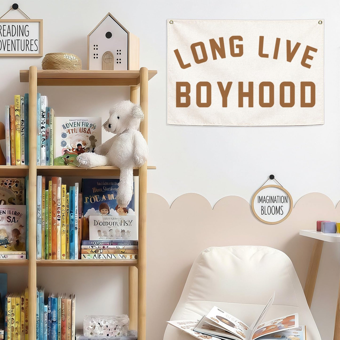 Long Live Boyhood Canvas Banner-Nursery Hanging Rectangular Poster Flag Sign Art for Baby Kids Boy,Nursery Playroom Boyroom Babyroom Decoration,Christmas Gift Idea for Boys 28.5"L x 20"W