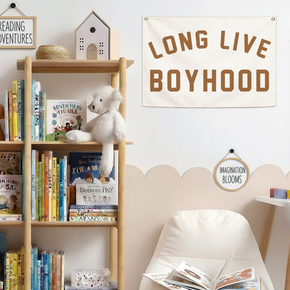 Long Live Boyhood Canvas Banner-Nursery Hanging Rectangular Poster Flag Sign Art for Baby Kids Boy,Nursery Playroom Boyroom Babyroom Decoration,Christmas Gift Idea for Boys 28.5"L x 20"W