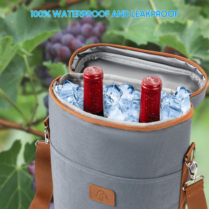 Waxed Canvas Wine Bag Tote for Wine Enthusiast , Insulated Wine Carrier Cooler Travel & Picnics Holds 2 Tall Bottles, Includes Ice Pack Chilling Reusable Tote Bag for Wine Gifts & Outdoor Gatherings