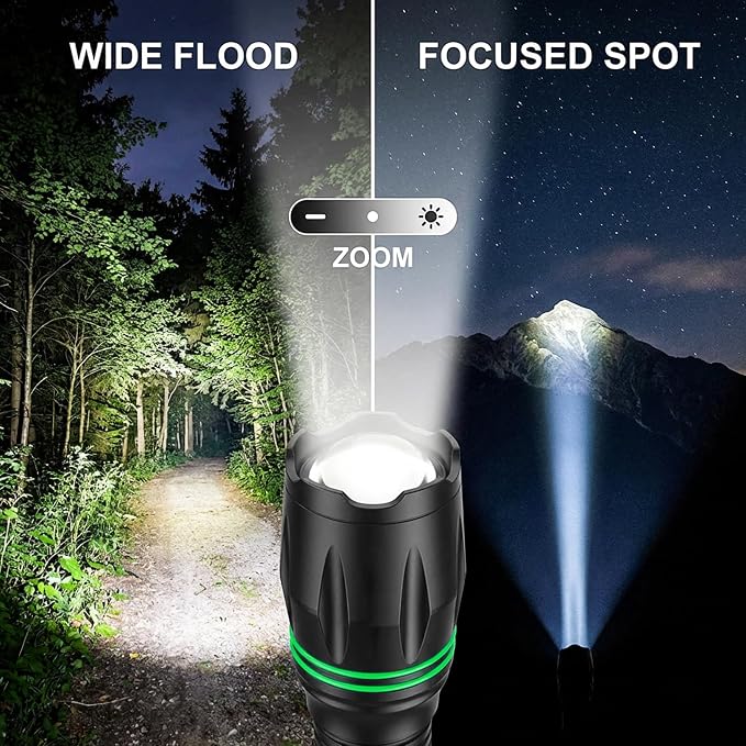 HAUSBELL T8 A100 2000 Lumen Flashlight 4 Pack with Glow-in-Dark Ring, Heavy-Duty Aluminum Tactical Flashlights High Lumens, 5 Modes Zoomable Waterproof LED for Emergency Camping Hiking Home Use